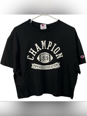 Champion Black Graphic Crop Tee with White Print